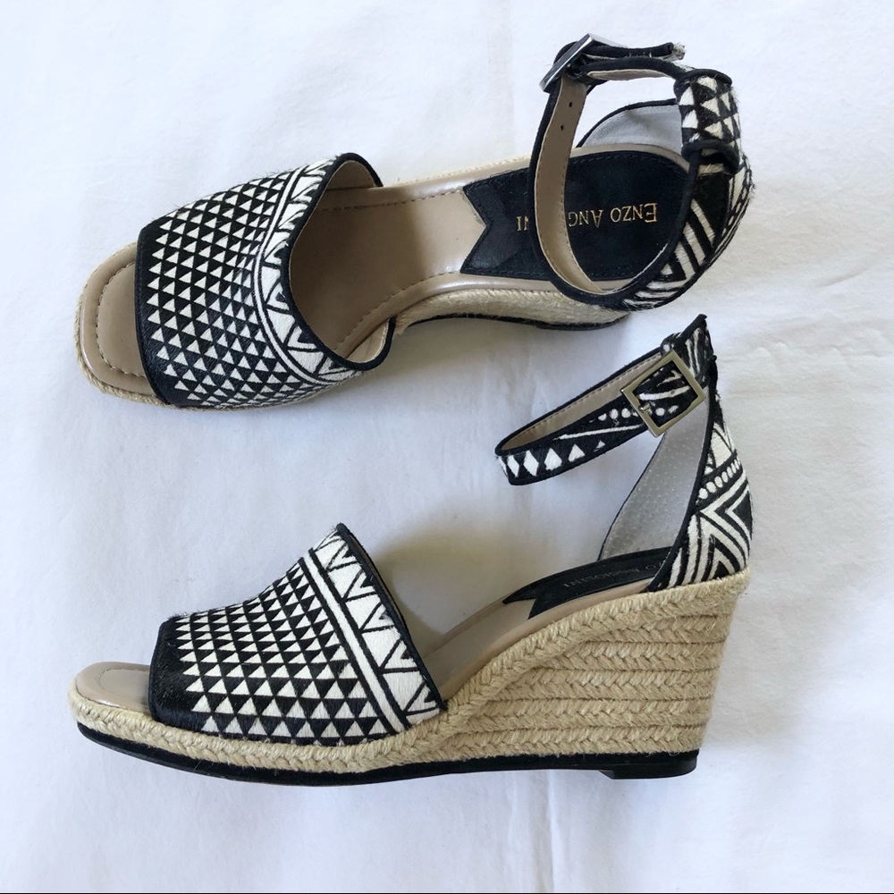 Enzo Angiolini Cow Hair Espadrille Wedge Sandals